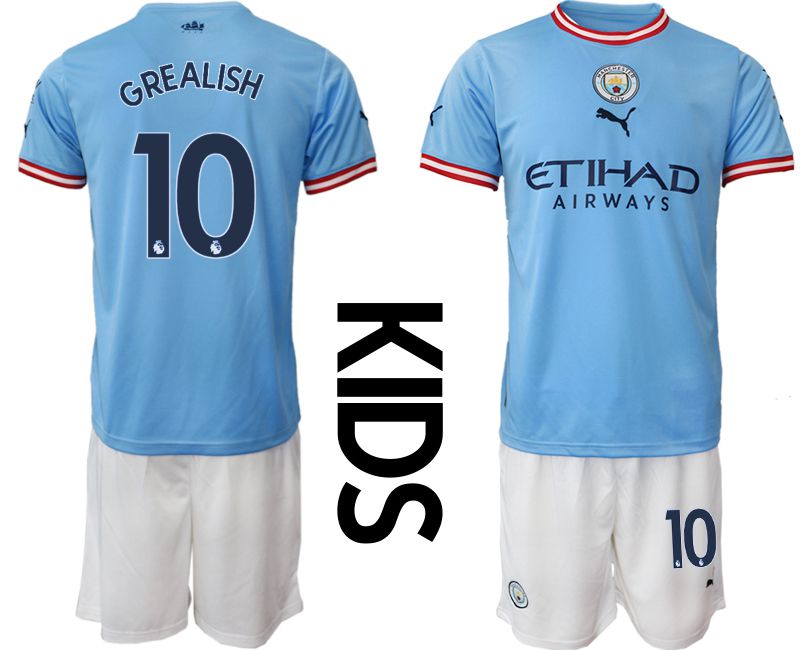 Youth 2022-2023 Club Manchester City home blue #10 Soccer Jersey
